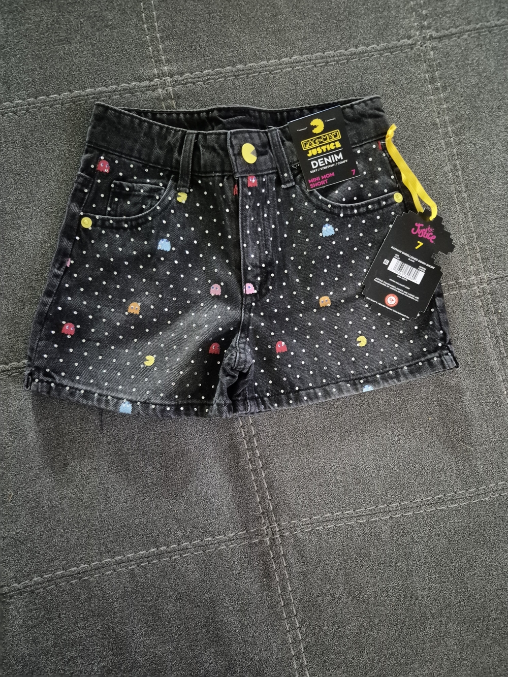 Justice Kids' Black Pac-Man Print Denim Shorts